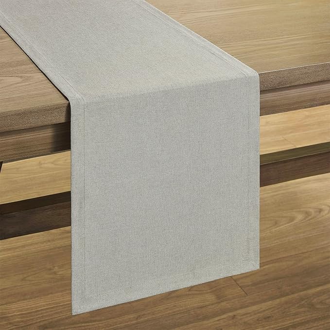 ZeeMart Basic Linen Style Table Runner, 14 x 90 Inch Vintage Grey Chambray, Rustic Farmhouse Grey Table Runners 90 Inches Long, Everyday Polyester Table Runner - Machine Washable & Easy Care