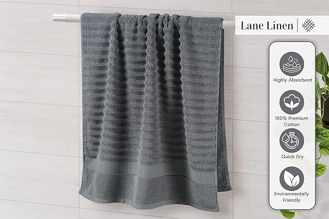 LANE LINEN Towels Set - 6 Piece Cotton Towels for Bathroom - Super Soft, Durable & Highly Absorbent - 2 Bath, 2 Washcloths, 2 Hand Towels - Oeko TEX Certified, Zero Twist Tech & Hotel Quality - Grey