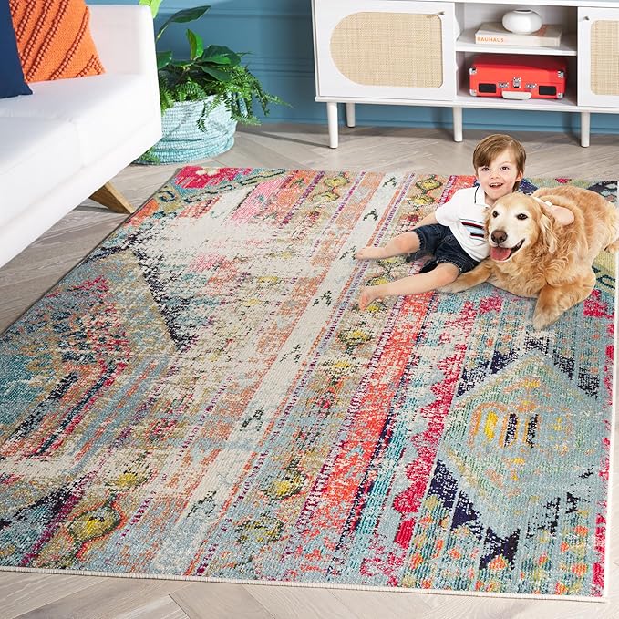 SAFAVIEH Area Rug 6x8 - Monaco Collection - Multi, Non-Shedding & Easy Cleaning, Ideal for Living Room, Bedroom, Office, Dining Space (MNC222F)