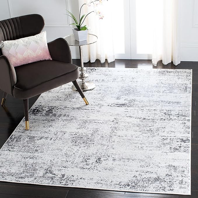 SAFAVIEH Amelia Collection Area Rug - 6' x 9', Ivory & Grey, Modern Abstract Design, Non-Shedding & Easy Care, Ideal for High Traffic Areas in Living Room, Bedroom (ALA700C)