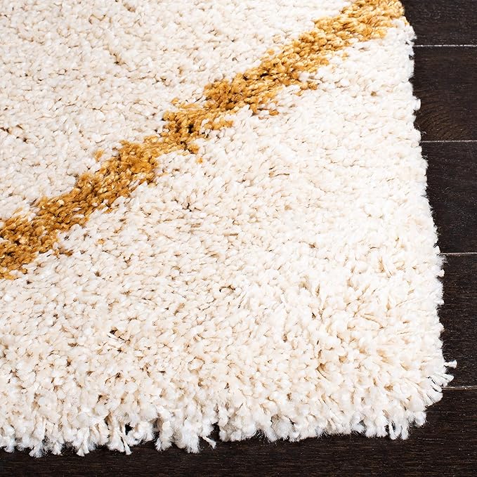 SAFAVIEH Hudson Shag Collection Accent Rug - 4' x 6', Ivory & Gold, Modern Trellis Design, Non-Shedding & Easy Care, 2-inch Thick Ideal for High Traffic Areas in Foyer, Living Room, Bedroom (SGH281E)