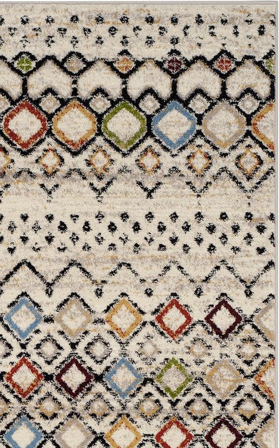 SAFAVIEH Amsterdam Collection Runner Rug - 2'3" x 16', Ivory & Multi, Moroccan Boho Design, Non-Shedding & Easy Care, Ideal for High Traffic Areas in Living Room, Bedroom (AMS108K)