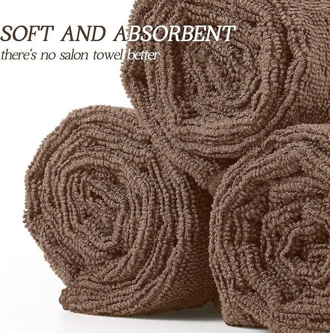 40 Pack Bleach Proof Towels Microfiber Absorbent Resistant Hair Hand Towels Bulk Quick Dry 16 x 29 Inches for Barber Gym Bath Spa Shaving (Brown)