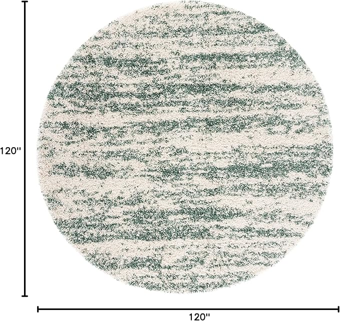 SAFAVIEH Hudson Shag Collection Area Rug - 10' Round, Ivory & Green, Non-Shedding & Easy Cleaning, Plush Thick Pile, Ideal for Living Room, Bedroom, Dining Space (SGH206Y)