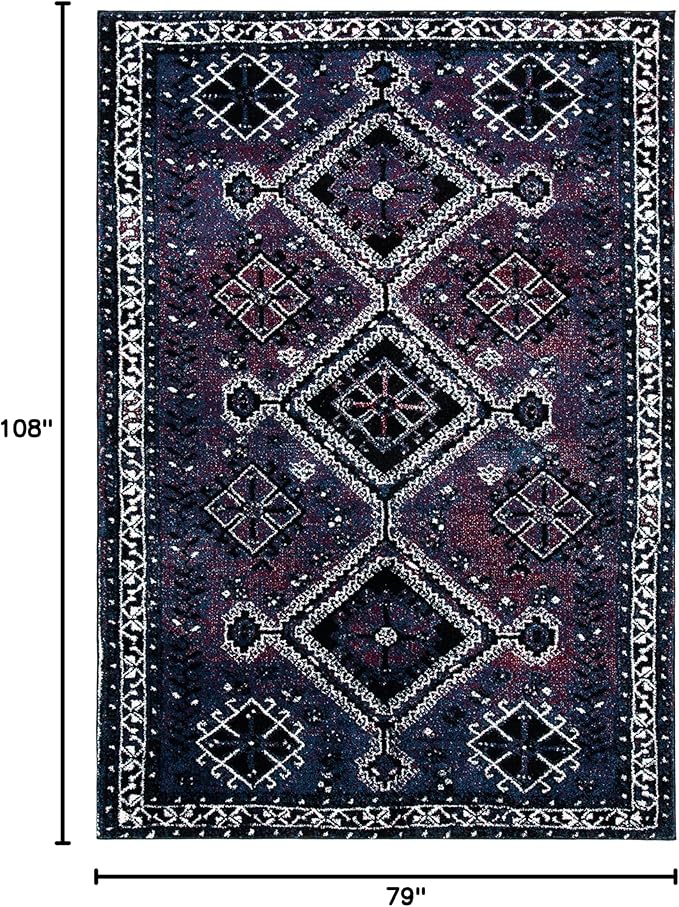 SAFAVIEH Vintage Hamadan Collection Area Rug - 6'7" x 9', Purple & Black, Oriental Distressed Design, Non-Shedding & Easy Care, Ideal for High Traffic Areas in Living Room, Bedroom (VTH293V)