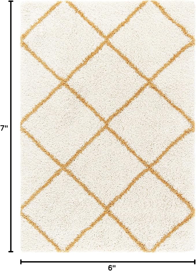 SAFAVIEH Hudson Shag Collection Area Rug - 5'3" x 7'6", Ivory & Gold, Modern Trellis Design, Non-Shedding & Easy Care, 2-inch Thick Ideal for High Traffic Areas in Living Room, Bedroom (SGH281E)