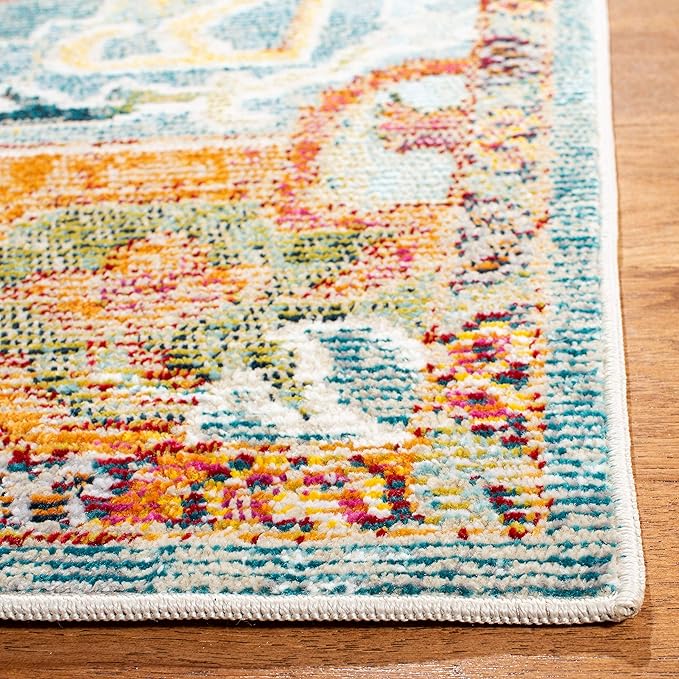 SAFAVIEH Crystal Collection Runner Rug - 2'2" x 9', Orange & Teal, Medallion Distressed Design, Non-Shedding & Easy Care, Ideal for High Traffic Areas in Living Room, Bedroom (CRS501K)