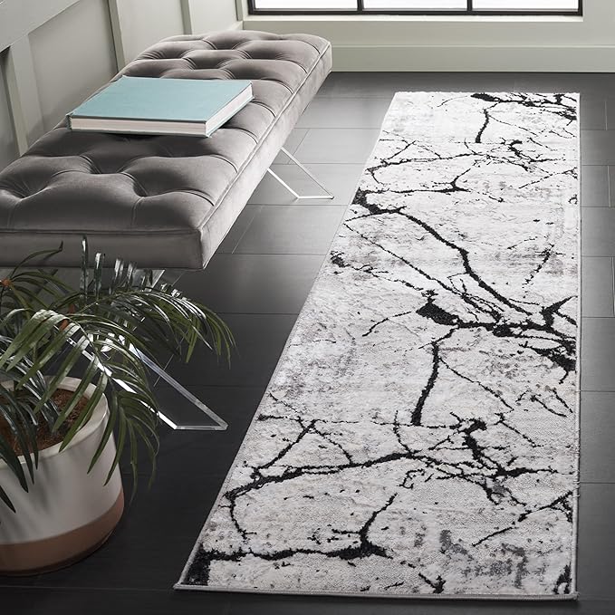 SAFAVIEH Amelia Collection Runner Rug - 2' x 14', Grey & Black, Modern Abstract Design, Non-Shedding & Easy Care, Ideal for High Traffic Areas in Living Room, Bedroom (ALA293K)