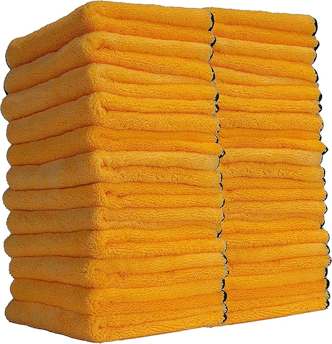 Chemical Guys MIC_506_24 Professional Grade Premium Microfiber Towels, Gold - Safe for Car Wash, Home Cleaning & Pet Drying Cloths & MIC707 Waffle Weave Glass and Window Microfiber Towel, Red