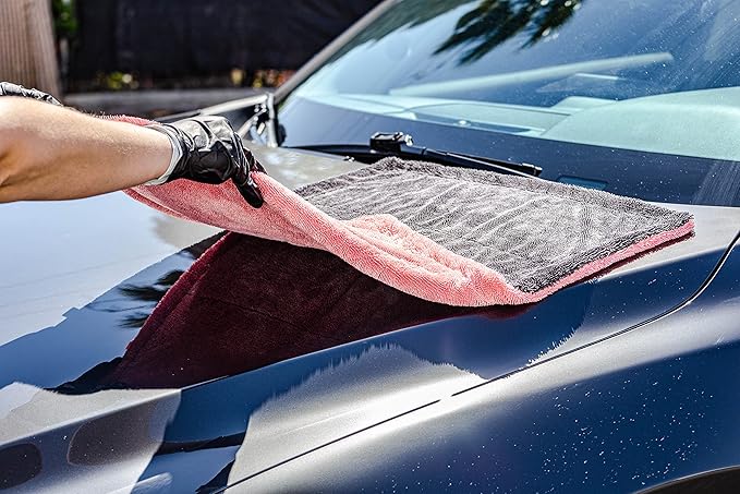 24" x 36" Universal Pink Car Drying Towel – 1200 GSM Rinse-Free Double-Sided Microfiber – Plush, Super Absorbent Towel for Car Wash & Detailing