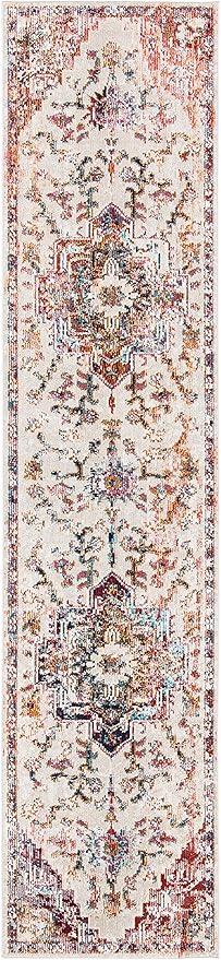 SAFAVIEH Crystal Collection Runner Rug - 2'2" x 9', Light Blue & Burgundy, Medallion Distressed Design, Non-Shedding & Easy Care, Ideal for High Traffic Areas in Living Room, Bedroom (CRS501F)