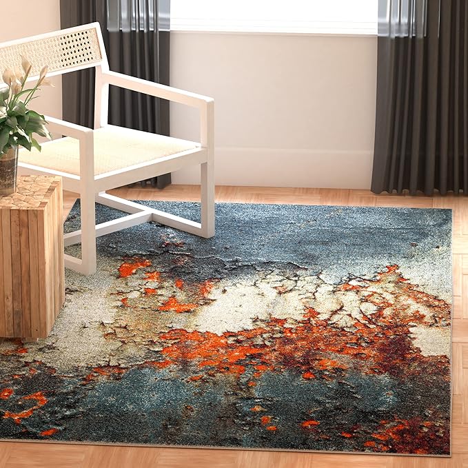 SAFAVIEH Glacier Collection Area Rug - 3' Square, Blue & Multi, Modern Abstract Design, Non-Shedding & Easy Care, Ideal for High Traffic Areas in Living Room, Bedroom (GLA125B)