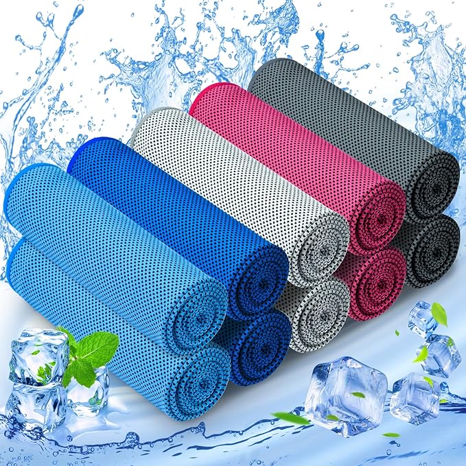 10 Pack Cooling Towels, Sweat Towels Cooling Towels for Neck and Face, Microfiber Towel Soft Breathable Towel for Gym, Yoga, Camping, Running, Fitness, Workout & More Activities(32"x12")