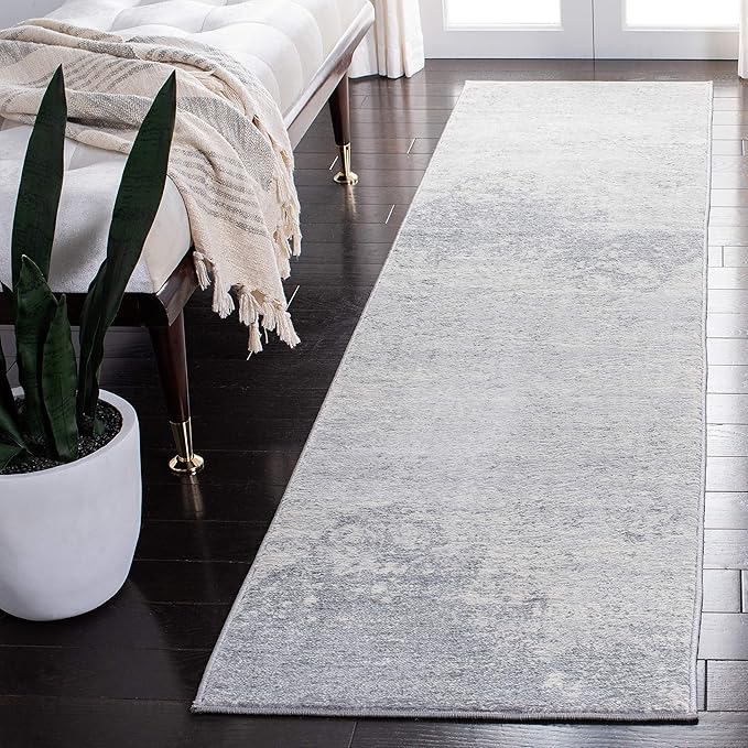 SAFAVIEH Brentwood Collection Runner Rug - 2' x 18', Ivory & Grey, Modern Abstract Design, Non-Shedding & Easy Care, Ideal for High Traffic Areas in Living Room, Bedroom (BNT822A)