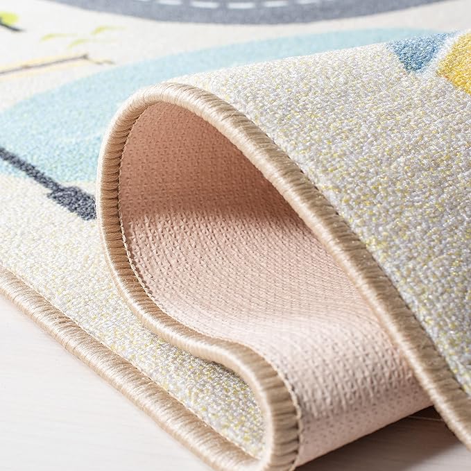 SAFAVIEH Washable Rug Kids Playhouse Collection - 6'7" x 9', Beige & Green, Slip Resistant & Easy to Clean, Ideal for Kids Room, Playroom, Nursery, Boys & Girls Room (KPH227A)