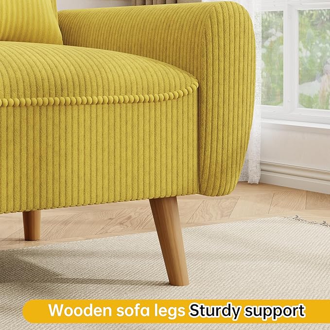 JAMFLY 47'' Small Loveseat Sofa, 2 Seat Compact Couch with Tapered Legs, Yellow Upholstered Furniture, Solid Wood Frame, Comfy Foam Cushion, Easy Assembly for Small Spaces