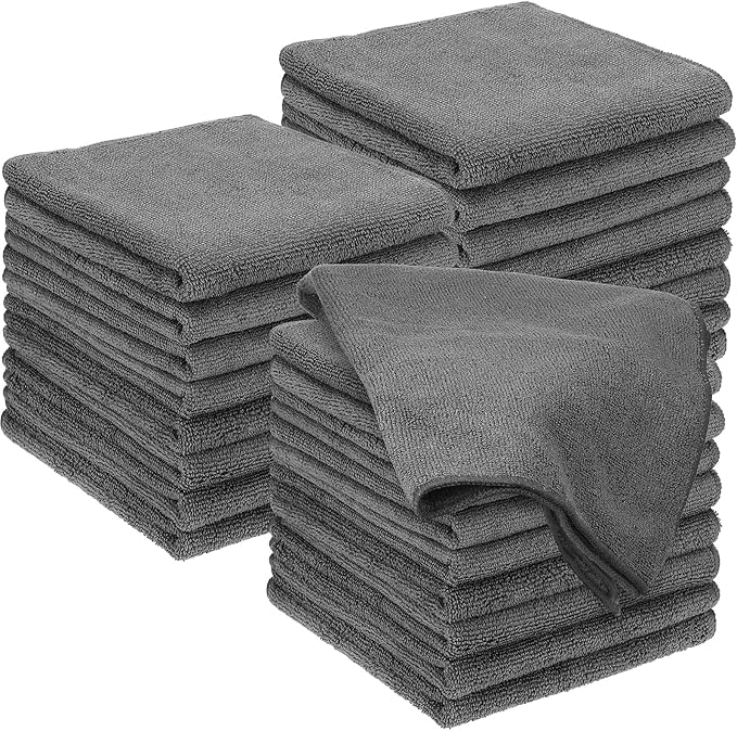 24 Pack Bleach Proof Towels Microfiber Absorbent Resistant Hair Hand Towels Bulk Quick Dry for Barber Gym Spa Shaving (Grey,Classic)