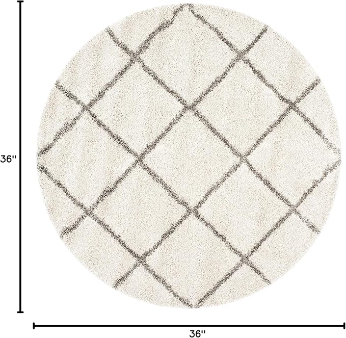 SAFAVIEH Hudson Shag Collection 3' Round Ivory/Grey SGH281A Modern Diamond Trellis Non-Shedding Living Room Bedroom Dining Room Entryway Plush 2-inch Thick Area Rug