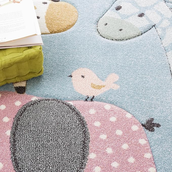 SAFAVIEH Carousel Kids 100 Collection Area Rug - 3'3" x 5'3", Blue, Transitional Design, Stain Resistant, Ideal for High Traffic Areas in Living Room, Bedroom & Dining Room (CRK120K-3)