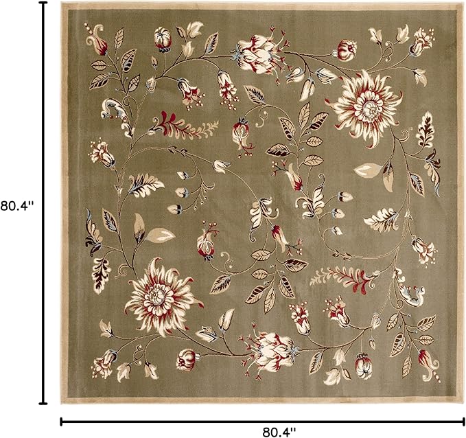 SAFAVIEH Lyndhurst Collection Area Rug - 6'7" Square, Green & Multi, Traditional Floral Design, Non-Shedding & Easy Care, Ideal for High Traffic Areas in Living Room, Bedroom (LNH552-5291)