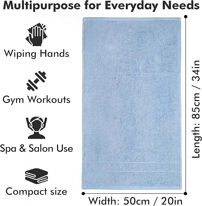 100% Cotton Hand Towels for Bathroom – Soft & Absorbent Towel Set– Pack of 6 Small Towel (34x20in) – Quick Dry Luxury Cotton Hand Towels – Sky Blue