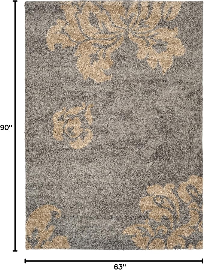 SAFAVIEH Florida Shag Collection Area Rug - 5'3" x 7'6", Grey & Beige, Floral Design, Non-Shedding & Easy Care, 1.2-inch Thick Ideal for High Traffic Areas in Living Room, Bedroom (SG458-8013)