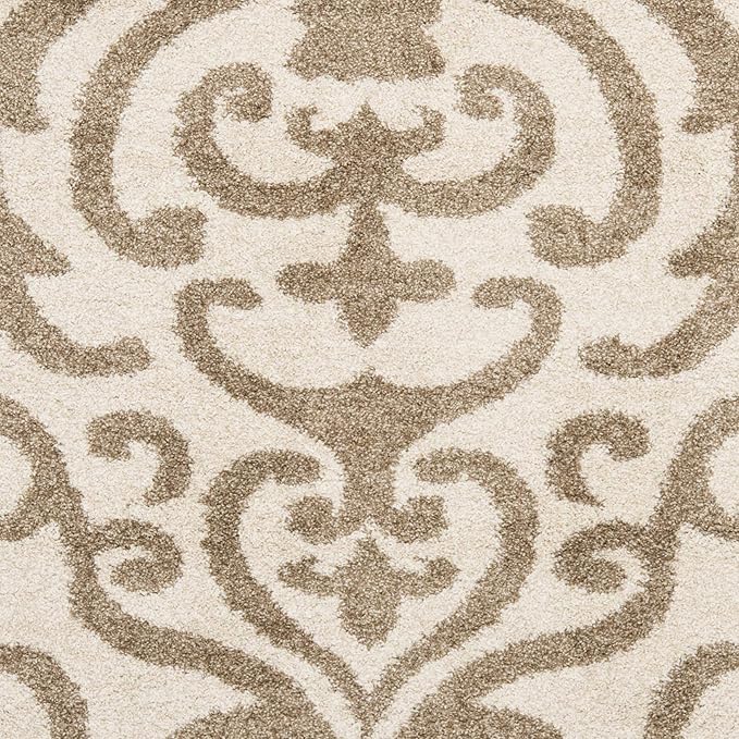 SAFAVIEH Florida Shag Collection Accent Rug - 2'3" x 4', Cream & Beige, Damask Design, Non-Shedding & Easy Care, 1.2-inch Thick Ideal for High Traffic Areas in Foyer, Living Room, Bedroom (SG462-1113)