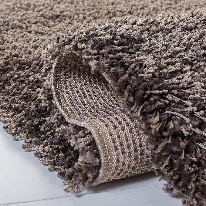 SAFAVIEH Santa Monica Shag Collection 6'7" x 9'6" Mushroom SGN725 Solid Non-Shedding Living Room Bedroom Dining Room Entryway Plush 2-inch Thick Area Rug