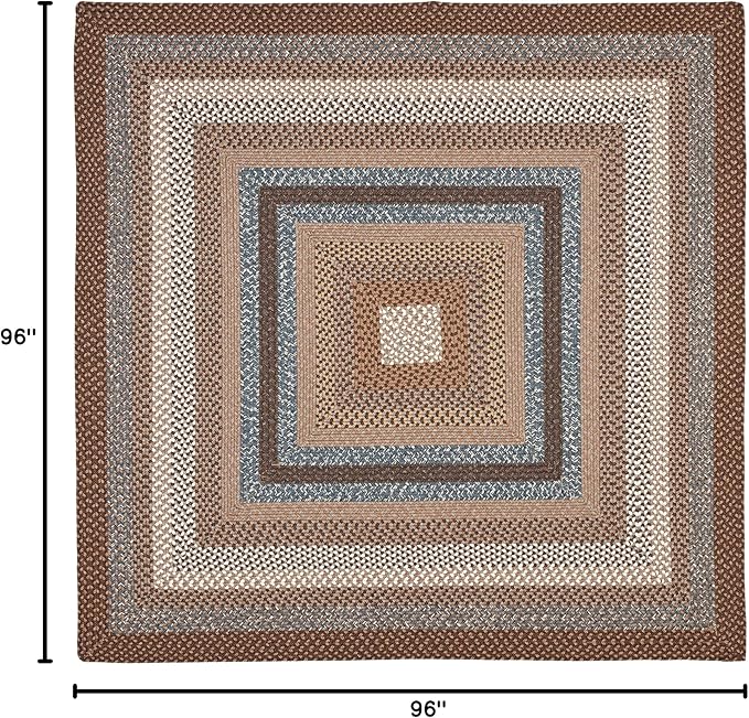 SAFAVIEH Washable Rug Outdoor Braided Collection - 8' Square, Brown & Multi, Handmade & Reversible, Non-Shedding & Easy to Clean, Ideal for Patio, Backyard, Mudroom (BRD313A)