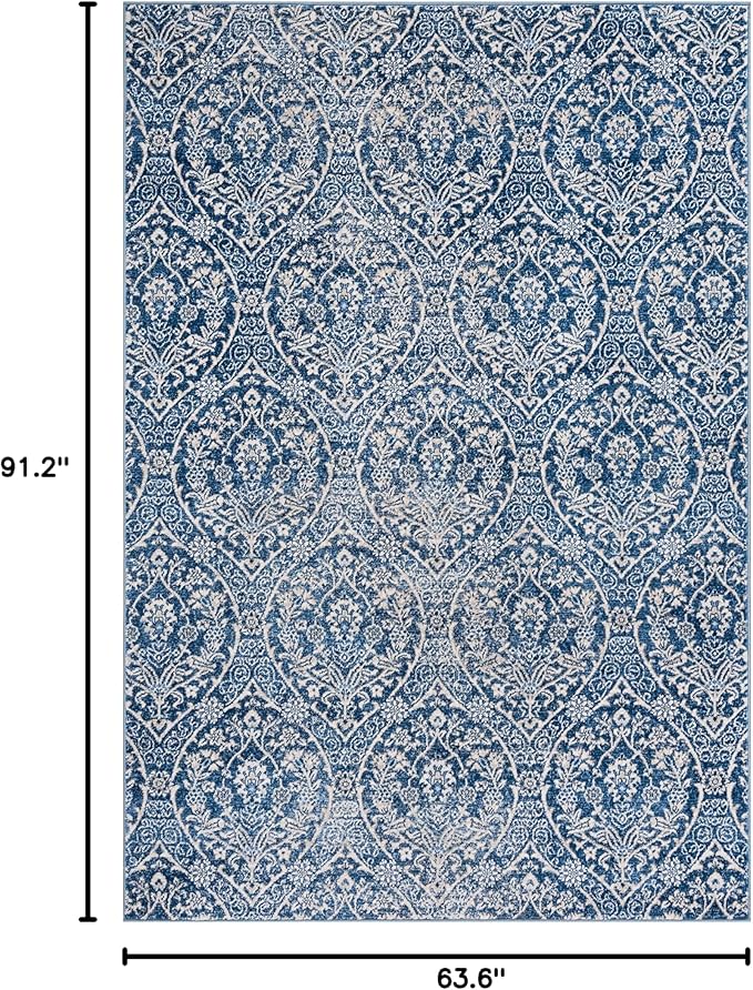 SAFAVIEH Brentwood Collection Area Rug - 5'3" x 7'6", Navy & Light Grey, Floral Damask Ogee Trellis Design, Non-Shedding & Easy Care, Ideal for High Traffic Areas in Living Room, Bedroom (BNT860M)