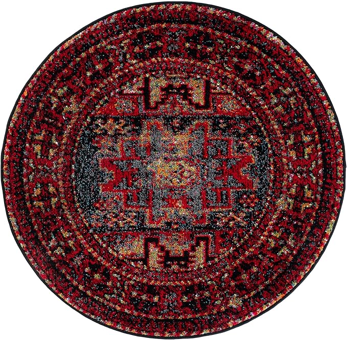 SAFAVIEH Vintage Hamadan Collection 4' Round Red/Multi VTH213A Traditional Oriental Living Room Dining Bedroom Foyer Area Rug