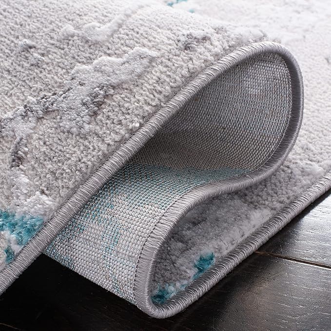 SAFAVIEH Amelia Collection Accent Rug - 3' x 5', Grey & Aqua, Modern Abstract Design, Non-Shedding & Easy Care, Ideal for High Traffic Areas in Entryway, Living Room, Bedroom (ALA293H)