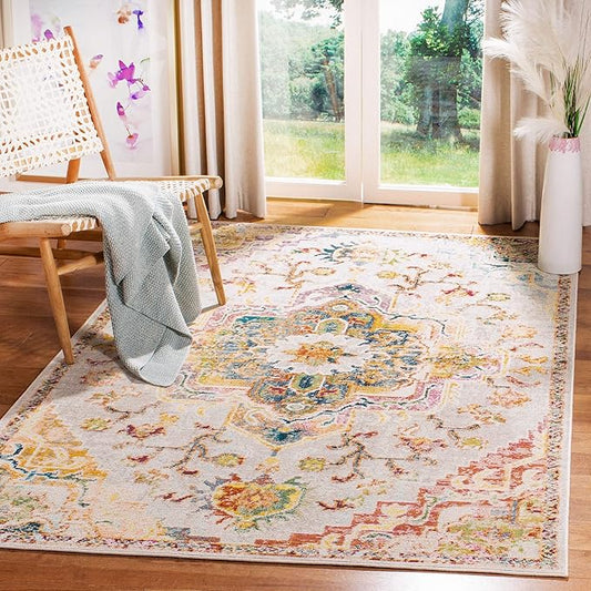 SAFAVIEH Crystal Collection Area Rug - 5' x 8', Light Blue & Grey, Medallion Distressed Design, Non-Shedding & Easy Care, Ideal for High Traffic Areas in Living Room, Bedroom (CRS501M)