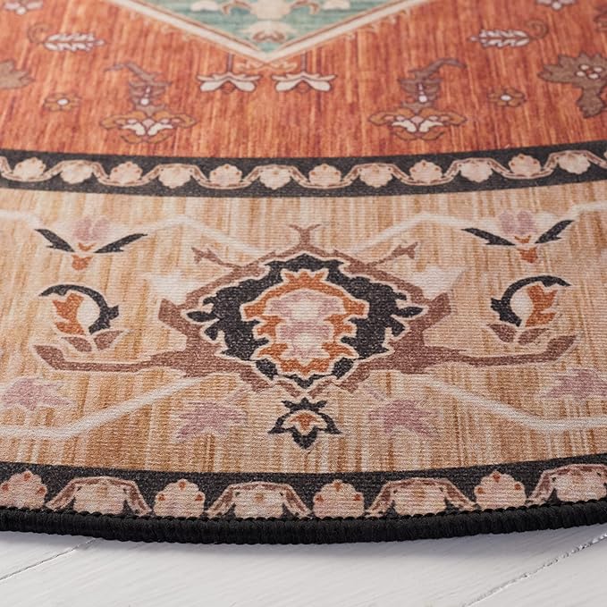 SAFAVIEH Washable Rug Tucson Collection - 8' x 10', Aqua & Rust, Slip Resistant & Easy to Clean, Ideal for Living Room, Bedroom, Dining Space (TSN150J)
