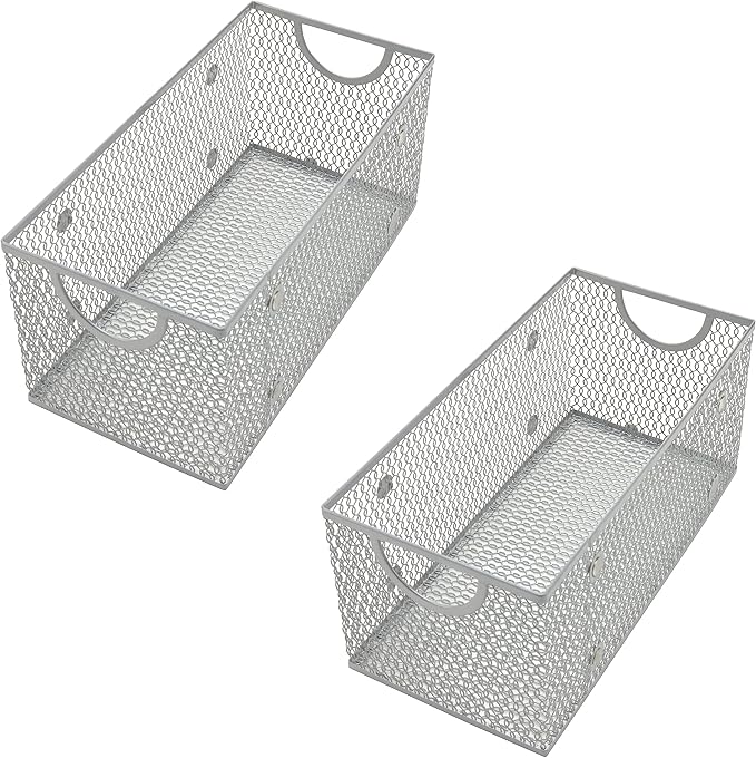 YBM Home Kitchen Pantry Organizer Wire Basket for Shelves, Pantry, and Cabinets, Mesh Open Metal Storage Bin for Organizing Household, Office, and Laundry Supplies, 11 x 5.5 x 5 in, Pack of 2