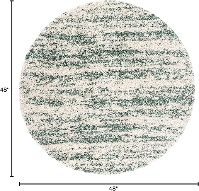 SAFAVIEH Hudson Shag Collection Area Rug - 4' Round, Ivory & Green, Modern Design, Non-Shedding & Easy Care, 2-inch Thick Ideal for High Traffic Areas in Living Room, Bedroom (SGH206Y)