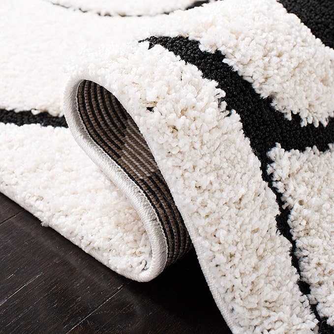 SAFAVIEH Florida Shag Collection Area Rug - 9' Square, Ivory & Black, Scroll Design, Non-Shedding & Easy to Clean, High-Low Plush Pile, Ideal for Living Room, Bedroom, Dining Space (SG455-1290)