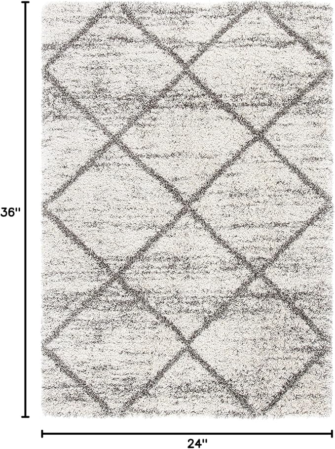 SAFAVIEH Hudson Shag Collection Accent Rug - 2' x 3', Grey & Beige, Modern Trellis Design, Non-Shedding & Easy Care, 2-inch Thick Ideal for High Traffic Areas in Foyer, Living Room, Bedroom (SGH281J)