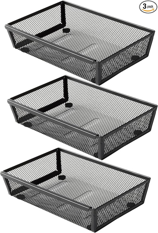 ihomecooker Mesh Tray Silverware Drawer Organizer, Utensil Cutlery Tray Office Supplies with Interlocking Arm Drawer Dividers Organizer for Flatware, Knives,Home,Office, School,Bedroom 9X6＂Black