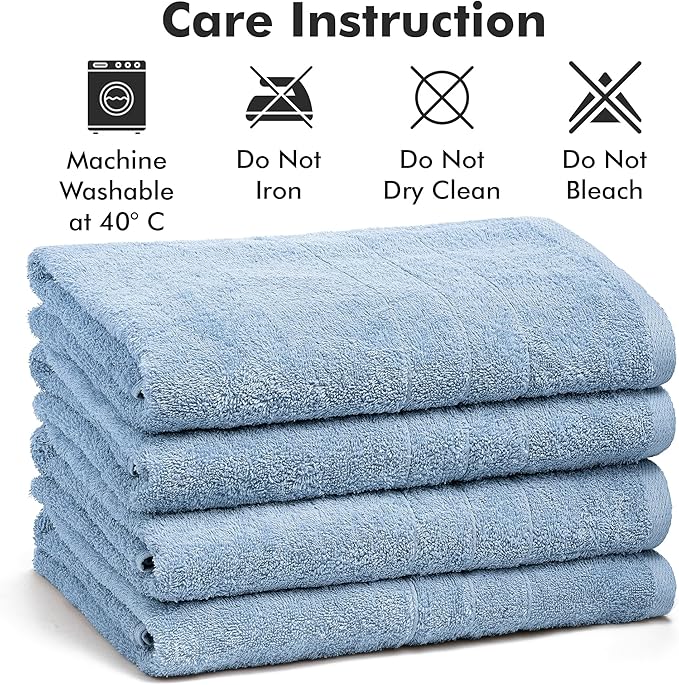 Bath Towels Set of 4 – 100% Cotton Sky Blue Extra Large Towels for Bathroom, Spa Use (55x28 in) – Super Soft and Quick Dry Large Bath Sheets for Adults