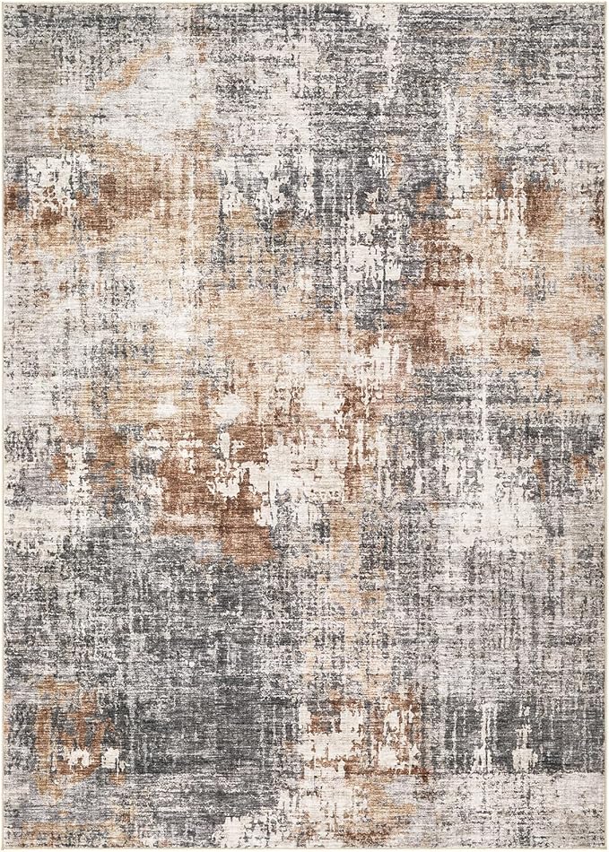 Area Rug Living Room Rugs - 10x12 Washable Large Soft Indoor Neutral Modern Abstract Low Pile Rug Carpet for Bedroom Dining Room Farmhouse Home Office - Grey Brown