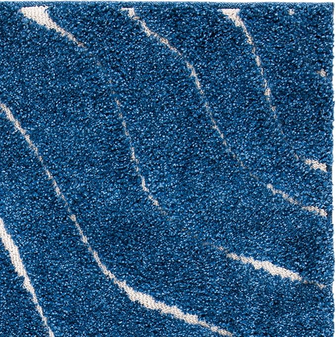 SAFAVIEH Florida Shag Collection Runner Rug - 2'3" x 9', Dark Blue & Cream, Non-Shedding & Easy Care, 1.2-inch Thick Ideal for High Traffic Areas in Living Room, Bedroom (SG472-6511)