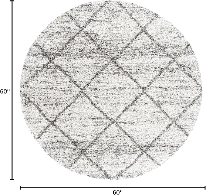 SAFAVIEH Hudson Shag Collection Area Rug - 5' Round, Grey & Beige, Modern Trellis Design, Non-Shedding & Easy Care, 2-inch Thick Ideal for High Traffic Areas in Living Room, Bedroom (SGH281J)