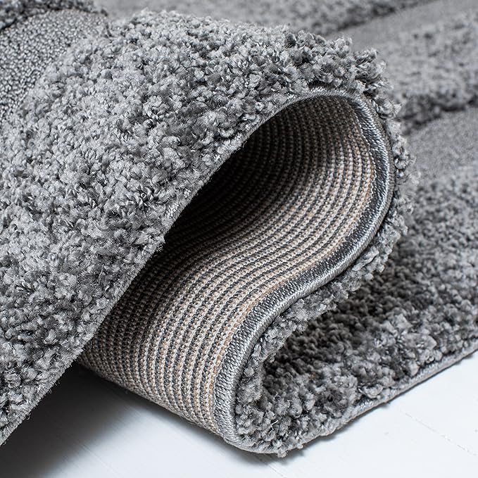 SAFAVIEH Florida Shag Collection Area Rug - 8'6" x 12', Grey & Grey, Border Design, Non-Shedding & Easy Care, 1.2-inch Thick Ideal for High Traffic Areas in Living Room, Bedroom (SG454-8080)