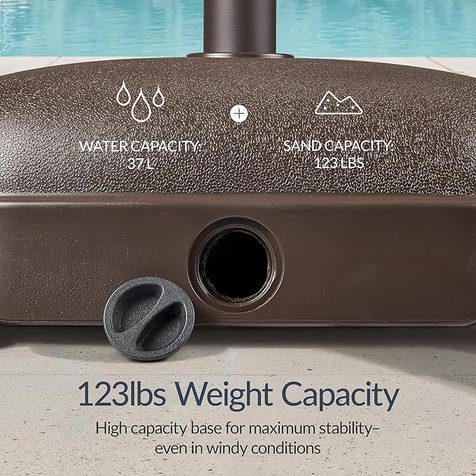 Best Choice Products 123lb Capacity Fillable Mobile Umbrella Base, Heavy Duty Market Stand for Patio, Deck, Poolside, Easy to move w/ 4 wheels - Dome Square Brown