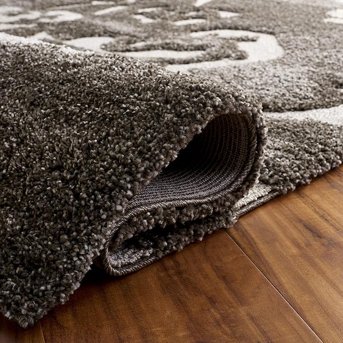 SAFAVIEH Florida Shag Collection Runner Rug - 2'3" x 9', Smoke & Beige, Floral Design, Non-Shedding & Easy Care, 1.2-inch Thick Ideal for High Traffic Areas in Living Room, Bedroom (SG458-7913)