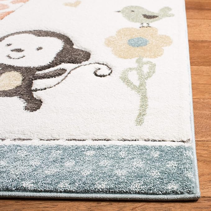 SAFAVIEH Carousel Kids Collection Area Rug - 6'7" x 9', Ivory, Animal Design, Non-Shedding & Easy Care, Ideal for High Traffic Areas for Boys & Girls in Playroom, Nursery, Bedroom (CRK120A)