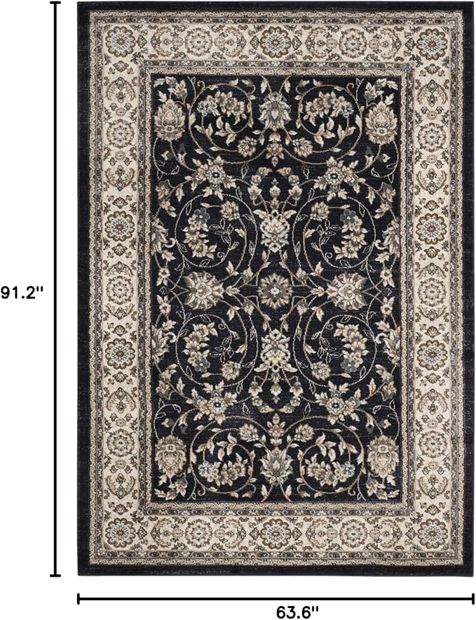 SAFAVIEH Lyndhurst Collection Area Rug - 5'3" x 7'6", Anthracite & Cream, Traditional Oriental Design, Non-Shedding & Easy Care, Ideal for High Traffic Areas in Living Room, Bedroom (LNH340D)
