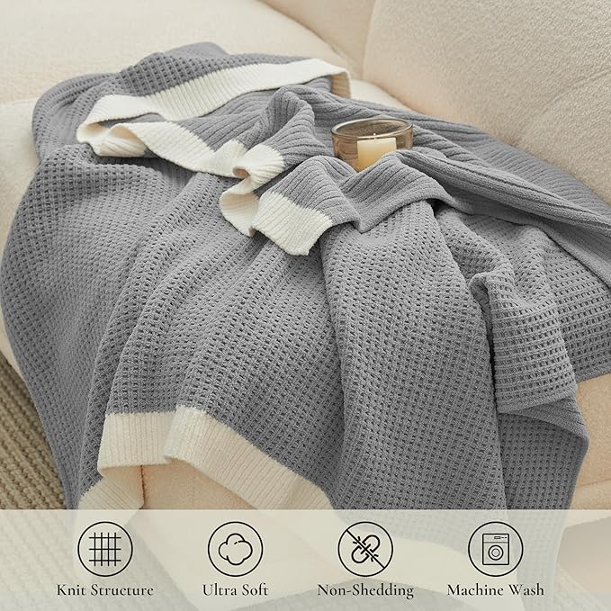 Amélie Home Chenille Throw Blanket, Soft Cozy Waffle Throw for Couch & Sofa, Warm Yet Lightweight, Breathable All-Season Throws for Women Men, Housewarming, Birthdays, 60"x80", Grey