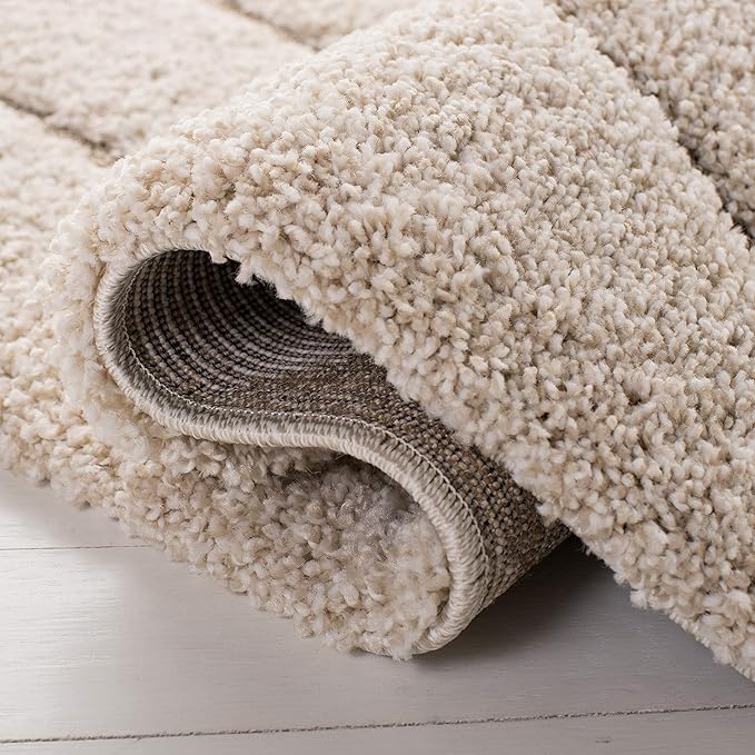 SAFAVIEH Florida Shag Collection Area Rug - 5' Square, Cream & Beige, Non-Shedding & Easy Care, 1.2-inch Thick Ideal for High Traffic Areas in Living Room, Bedroom (SG472-1113)